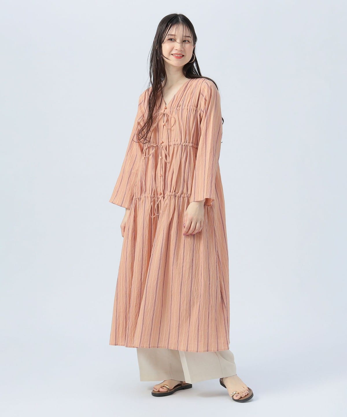 【タイムセール】シアー ストライプ リボン ワンピース ワンピース WOMEN ORANGE ONE SIZE 【タイムセール】シアー ストライプ リボン ワンピース ワンピース WOMEN ORANGE ONE SIZE