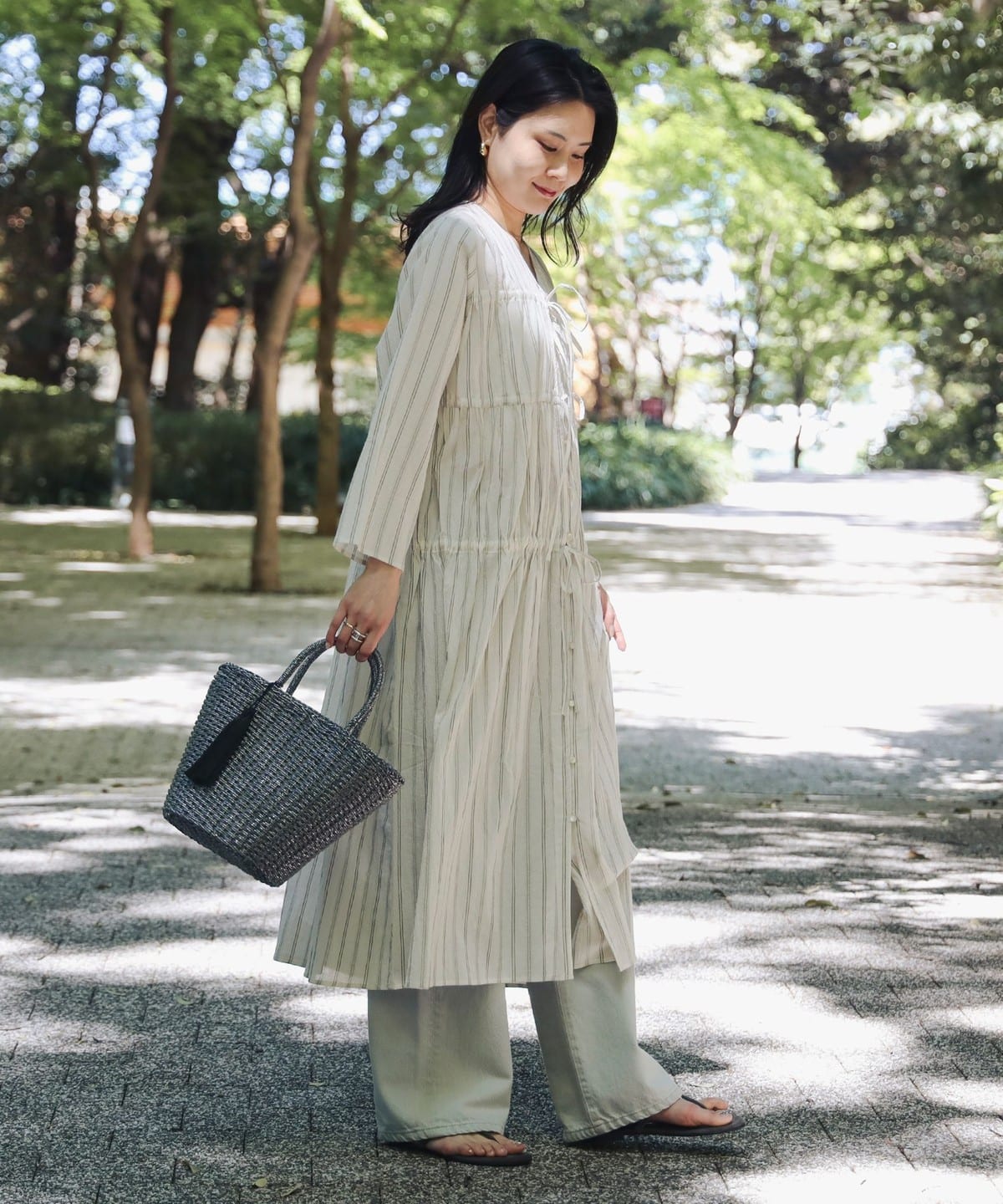BEAMS HEART インディア ストライプ柄 ノースリーブ ワンピース BEAMS HEART ワンピース インディア ストライプ柄 ノースリーブ