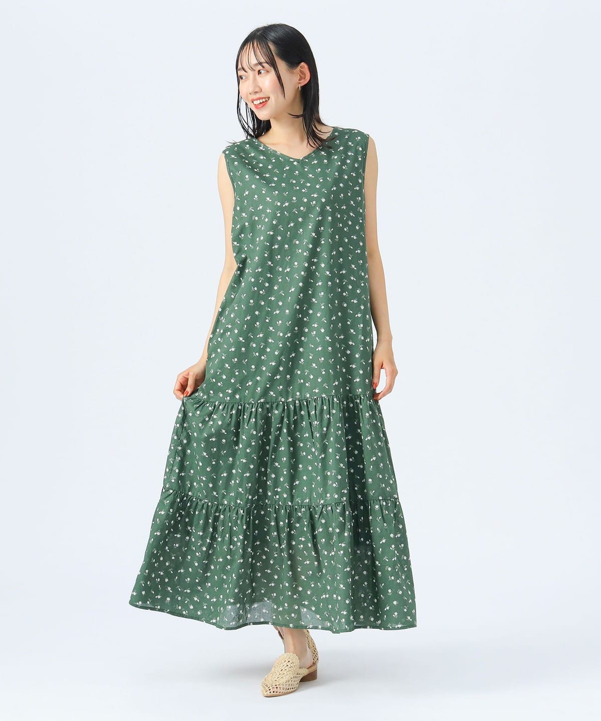 ヴィンテージライク フラワー ティアード ワンピース(洗濯可) ワンピース WOMEN GREEN ONE SIZE ヴィンテージライク フラワー ティアード ワンピース(洗濯可) ワンピース WOMEN GREEN ONE SIZE