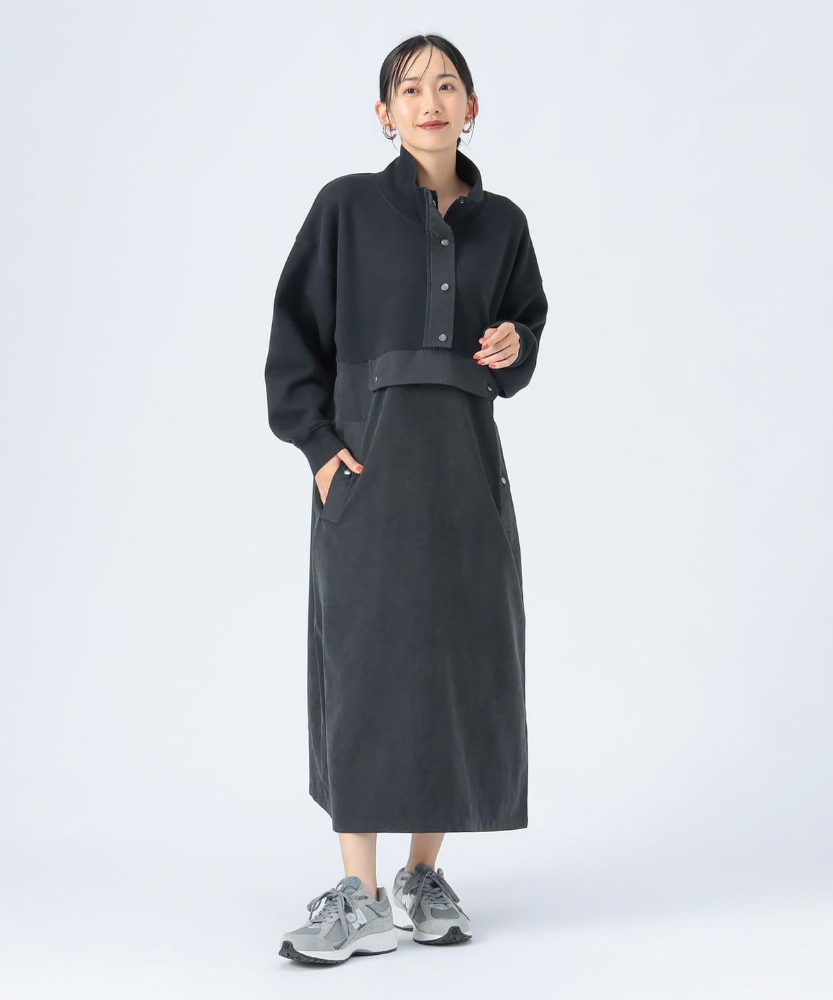 異素材 ジップ ワンピース ワンピース WOMEN BLACK ONE SIZE