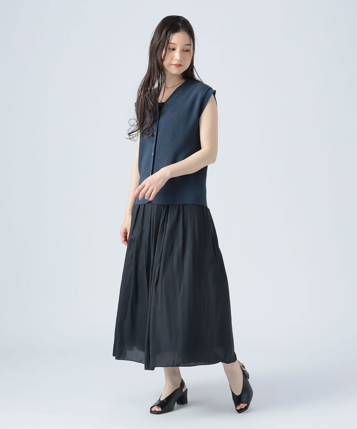 ニットベスト × ギャザースカート(セットアイテム) ワンピース WOMEN NAVY×NAVY ONE SIZE ニットベスト × ギャザースカート(セットアイテム) ワンピース WOMEN NAVY×NAVY ONE SIZE