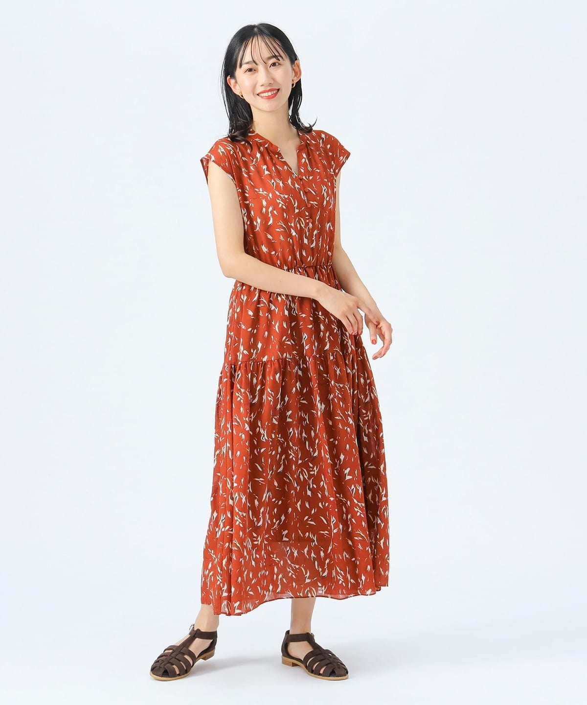 スキッパー ティアード ワンピース ワンピース WOMEN PATTERN BROWN ONE SIZE スキッパー ティアード ワンピース ワンピース WOMEN PATTERN BROWN ONE SIZE