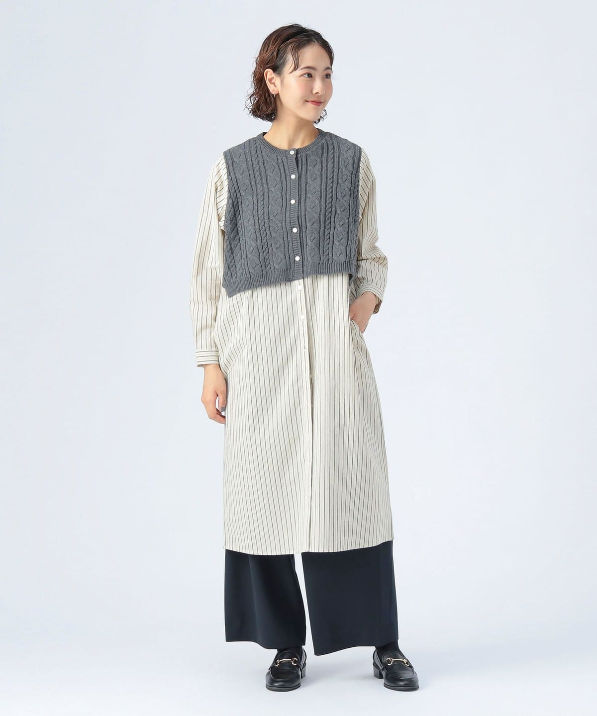 BEAMS HEART（ビームス ハート）ベスト × ストライプ柄ワンピース