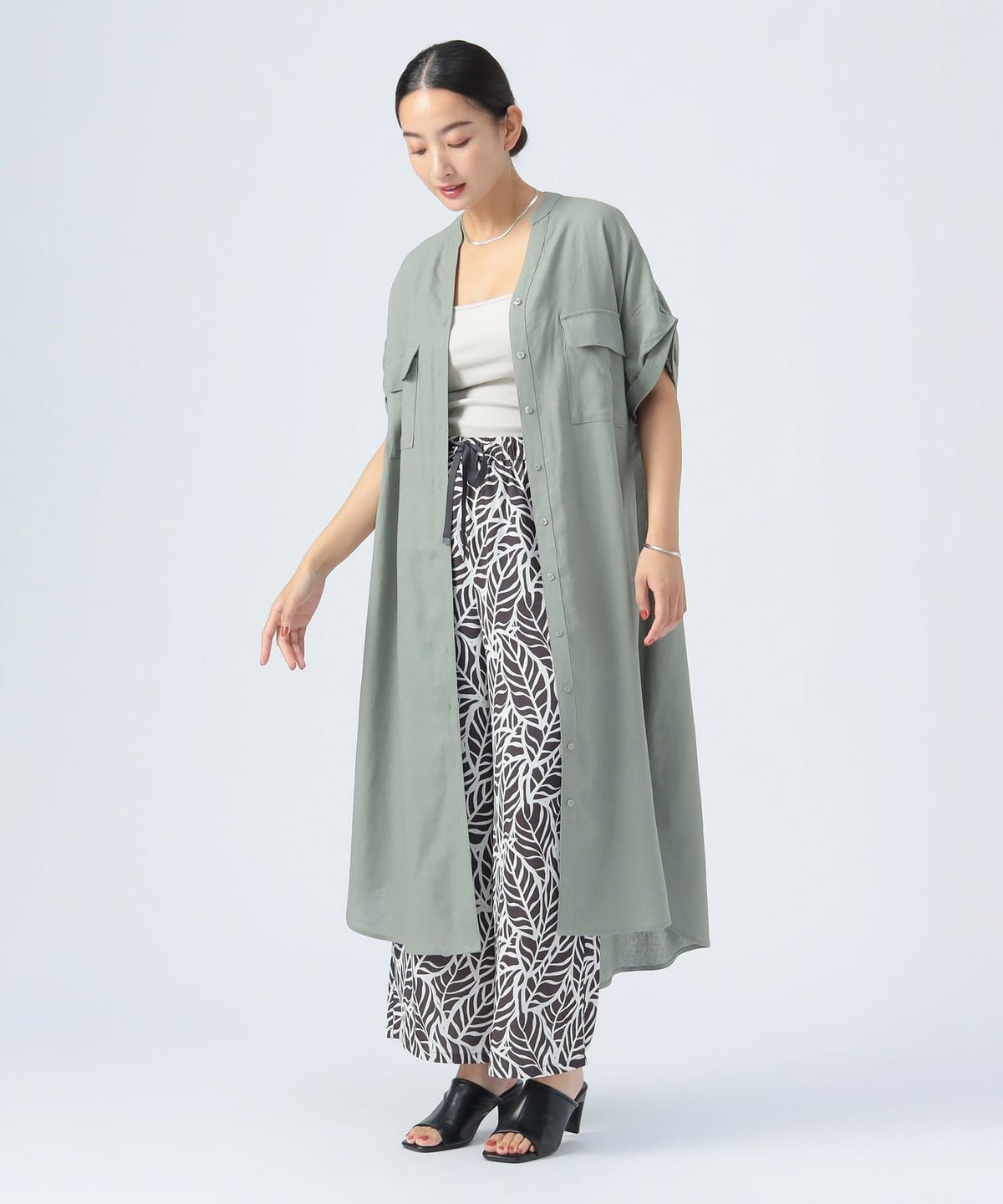 麻混 ダブルポケット オープンワンピース ワンピース WOMEN LIGHT OLIVE ONE SIZE 麻混 ダブルポケット オープンワンピース ワンピース WOMEN LIGHT OLIVE ONE SIZE