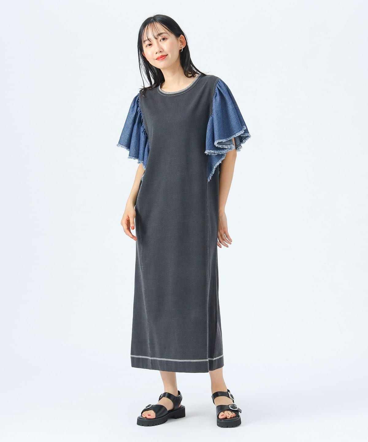 異素材 フレア デニム ワンピース ワンピース WOMEN BLACK ONE SIZE 異素材 フレア デニム ワンピース ワンピース WOMEN BLACK ONE SIZE