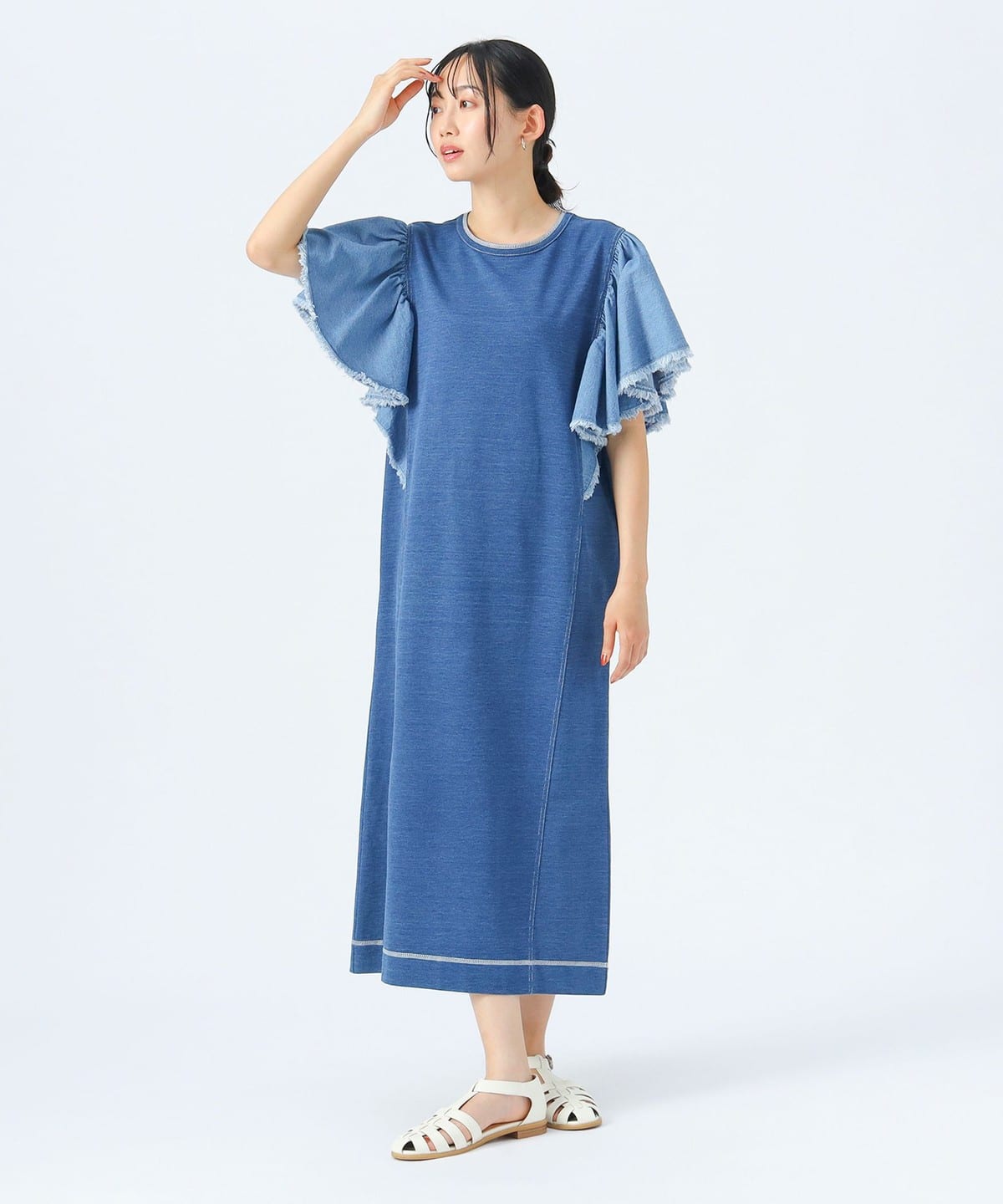 異素材 フレア デニム ワンピース ワンピース WOMEN BLUE ONE SIZE 異素材 フレア デニム ワンピース ワンピース WOMEN BLUE ONE SIZE
