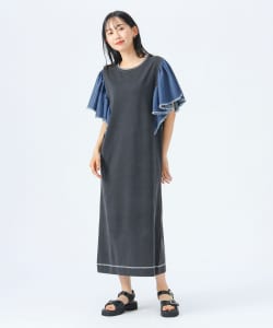 異素材 フレア デニム ワンピース