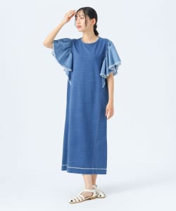 異素材 フレア デニム ワンピース