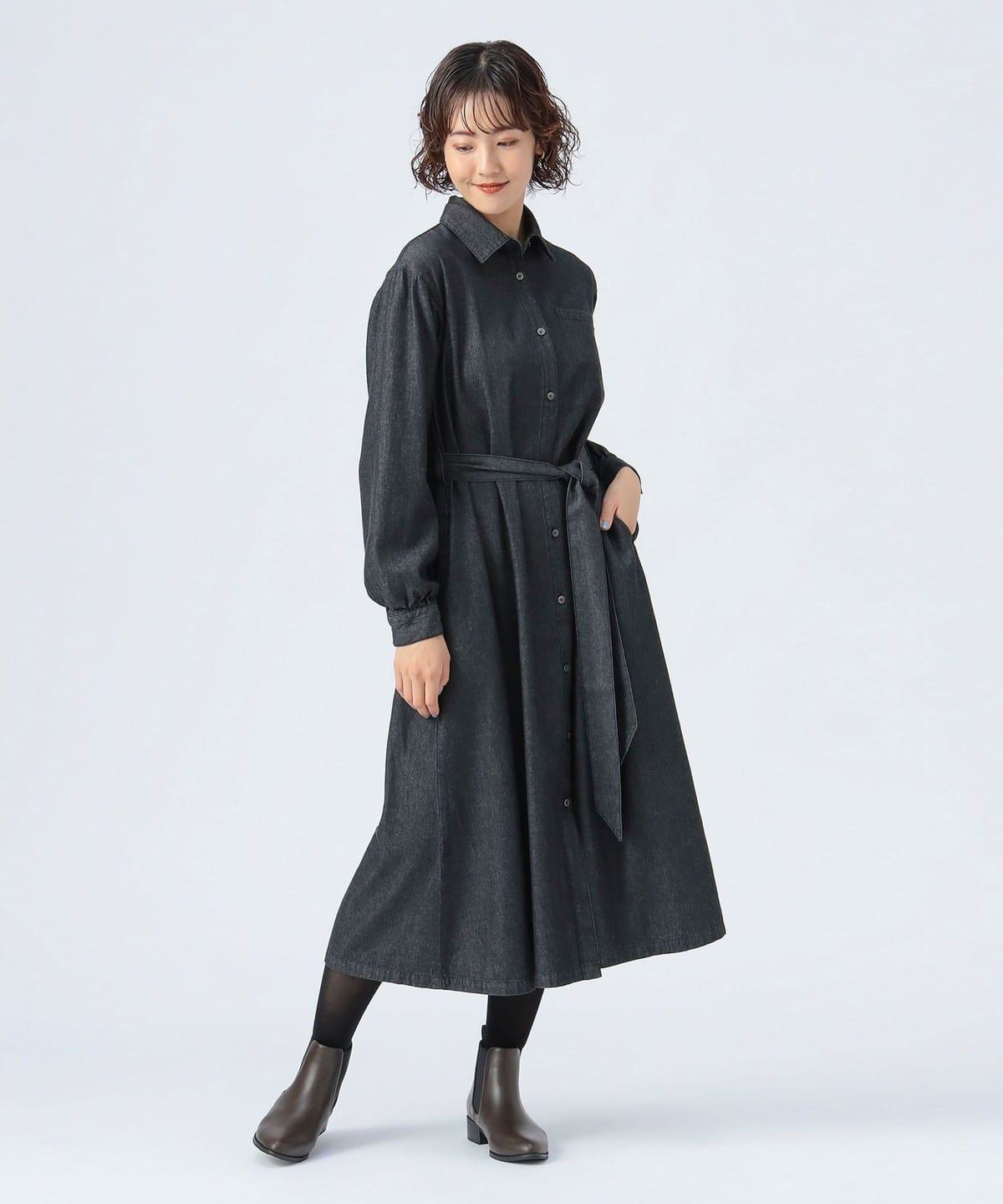 ベルト付き デニム ワンピース ワンピース WOMEN BLACK ONE SIZE ベルト付き デニム ワンピース ワンピース WOMEN BLACK ONE SIZE