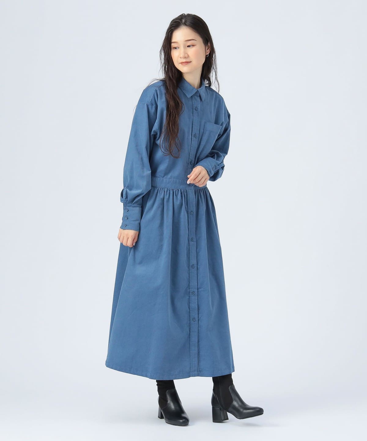 フィット & フレア 細 コーデュロイ ワンピース ワンピース WOMEN BLUE ONE SIZE フィット & フレア 細 コーデュロイ ワンピース ワンピース WOMEN BLUE ONE SIZE