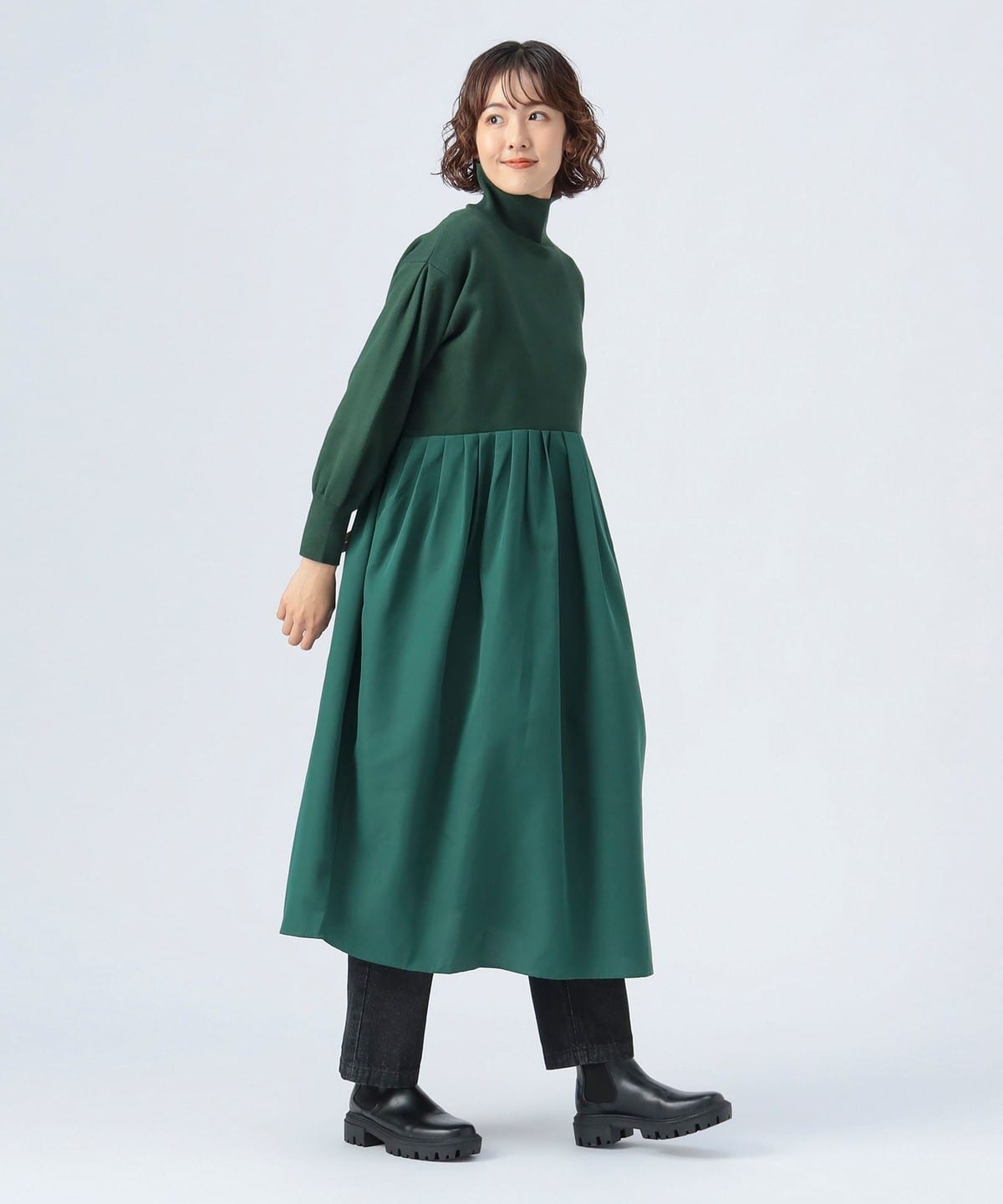 タートルネック ニット × 異素材 ワンピース ワンピース WOMEN GREEN ONE SIZE タートルネック ニット × 異素材 ワンピース ワンピース WOMEN GREEN ONE SIZE