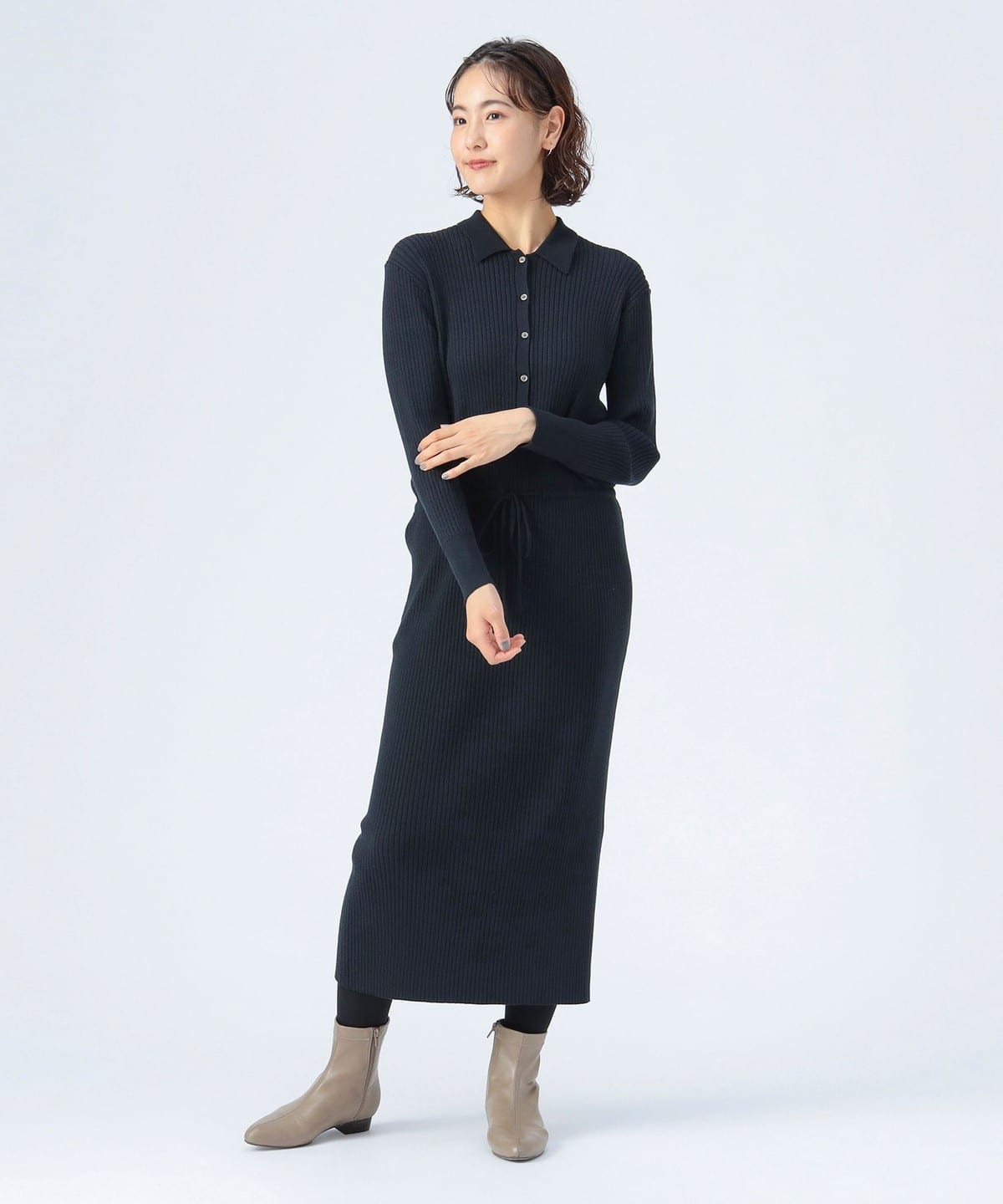 BEAMS HEART（ビームス ハート）リブニット ポロ ワンピース