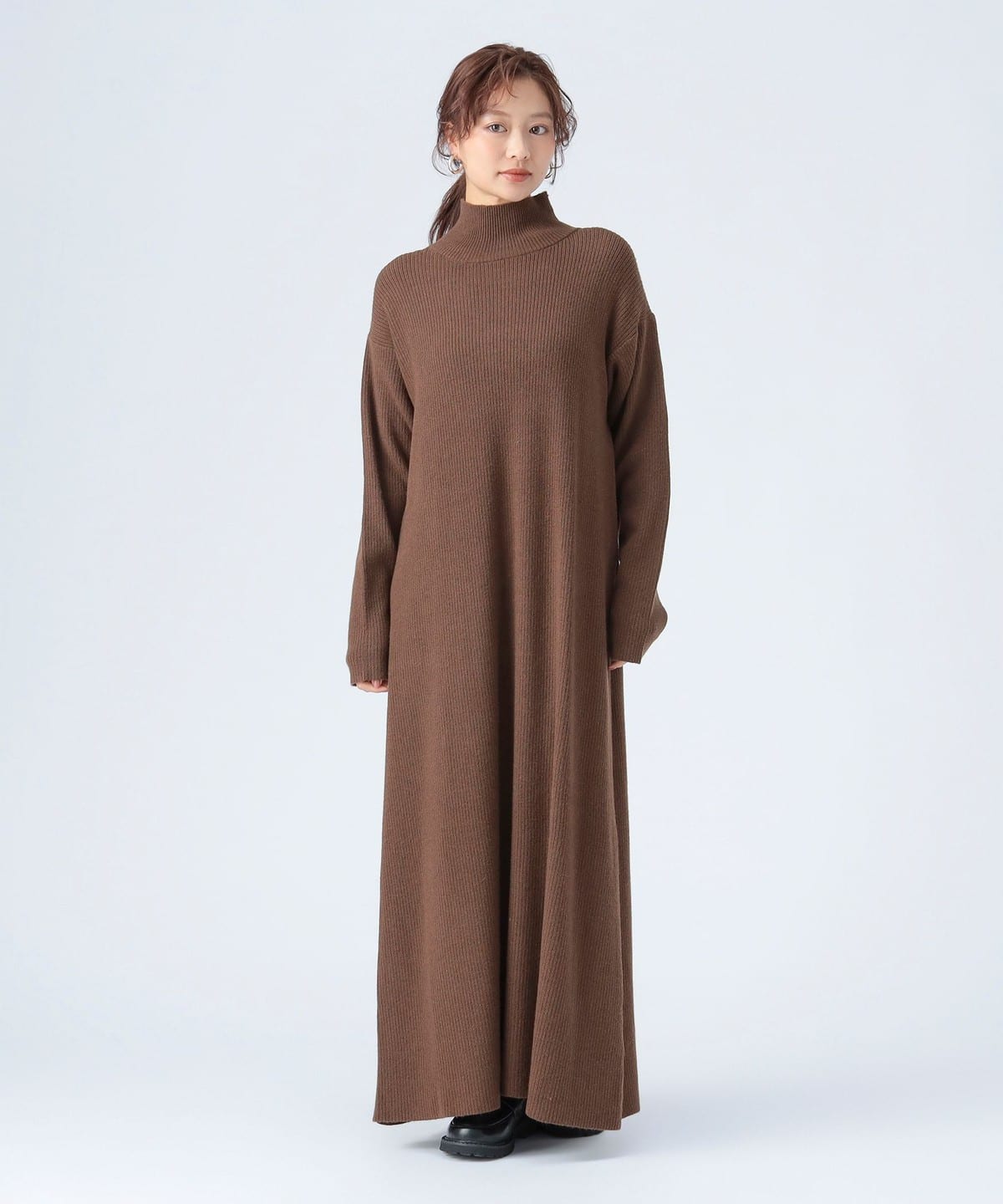 【美品】ドゥーズィエムクラス　ハイネック　ニットワンピース　スリット　ブラウン BEAMS HEART（ビームス ハート）襟スリット ハイネック ニット