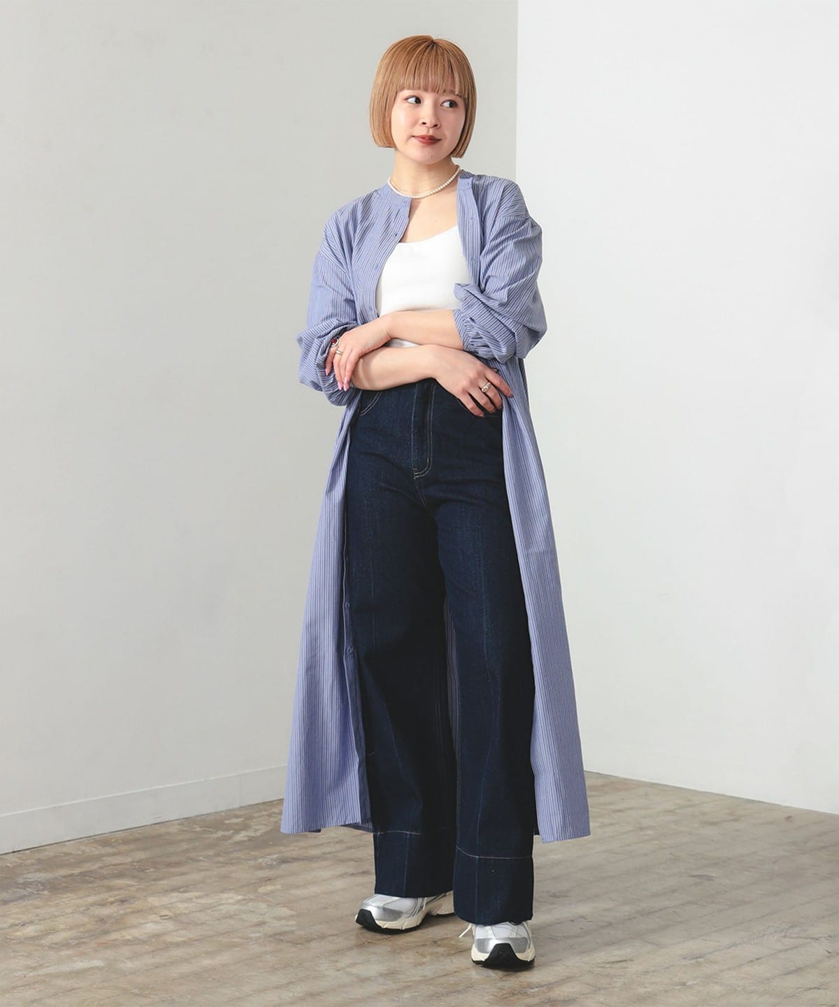 BEAMS HEART（ビームス ハート）ニット ビスチェ × ストライプ シャツ