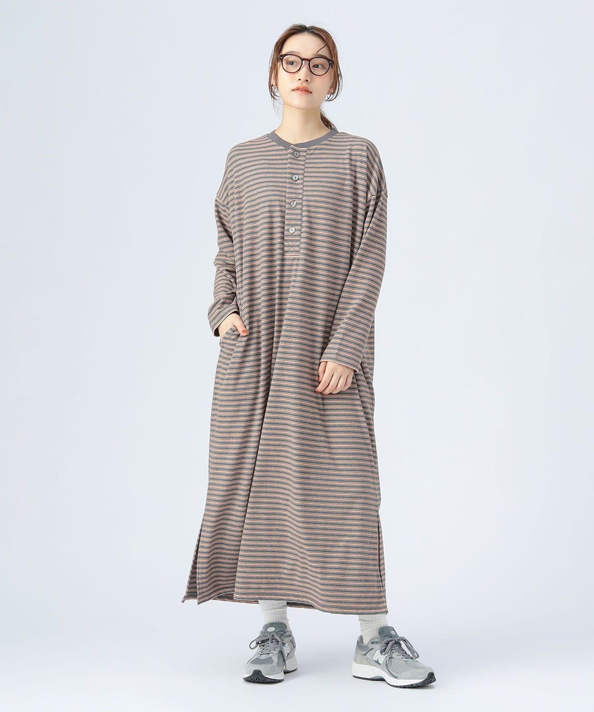 起毛 ボーダー ワンピース ワンピース WOMEN GREY ONE SIZE