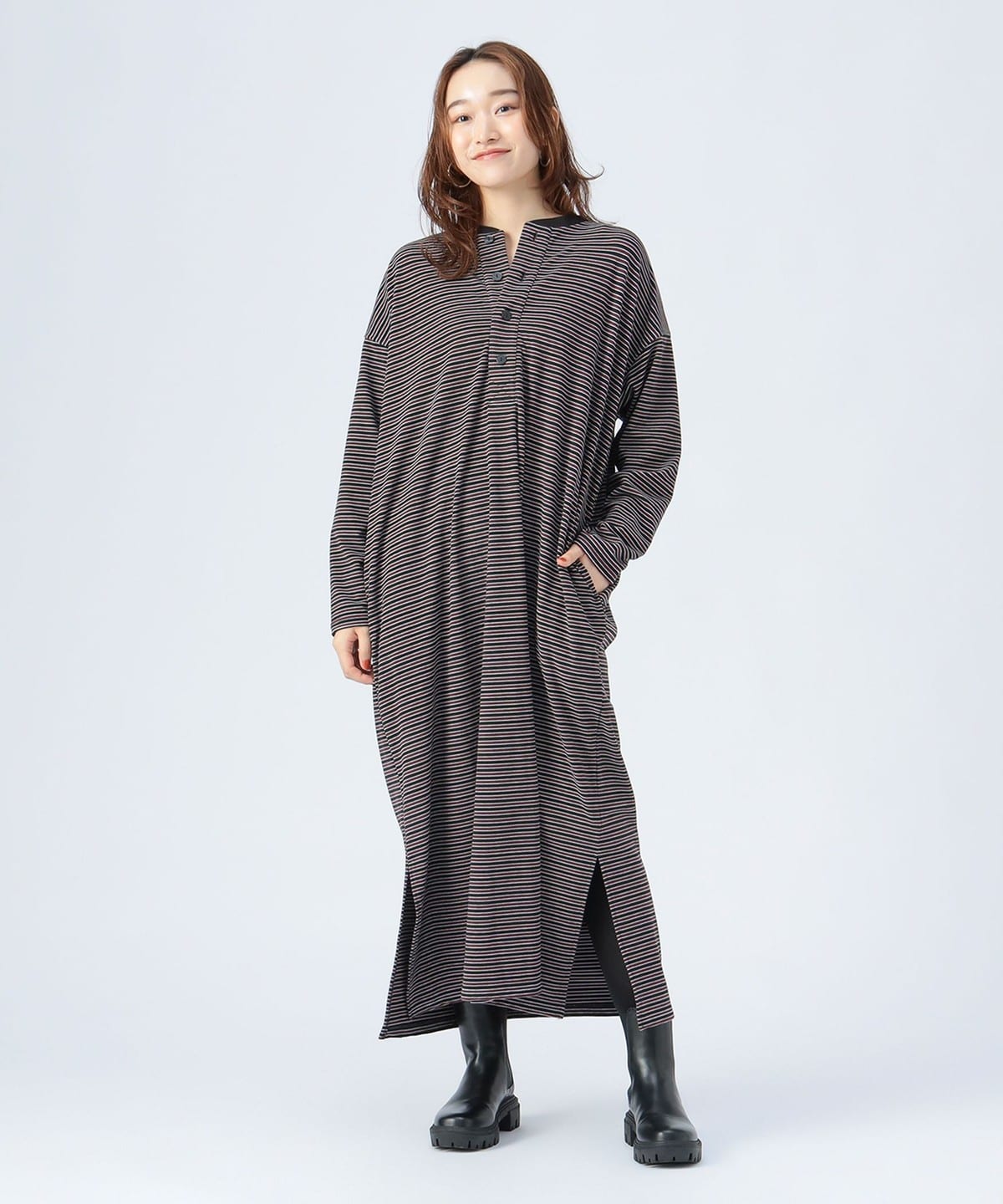 起毛 ボーダー ワンピース ワンピース WOMEN BLACK ONE SIZE