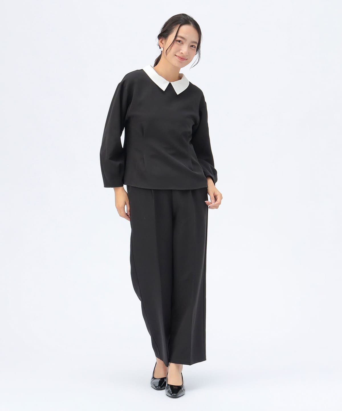 襟付き ペプラム セットアップ パンツ WOMEN BLACK ONE SIZE 襟付き ペプラム セットアップ パンツ WOMEN BLACK ONE SIZE