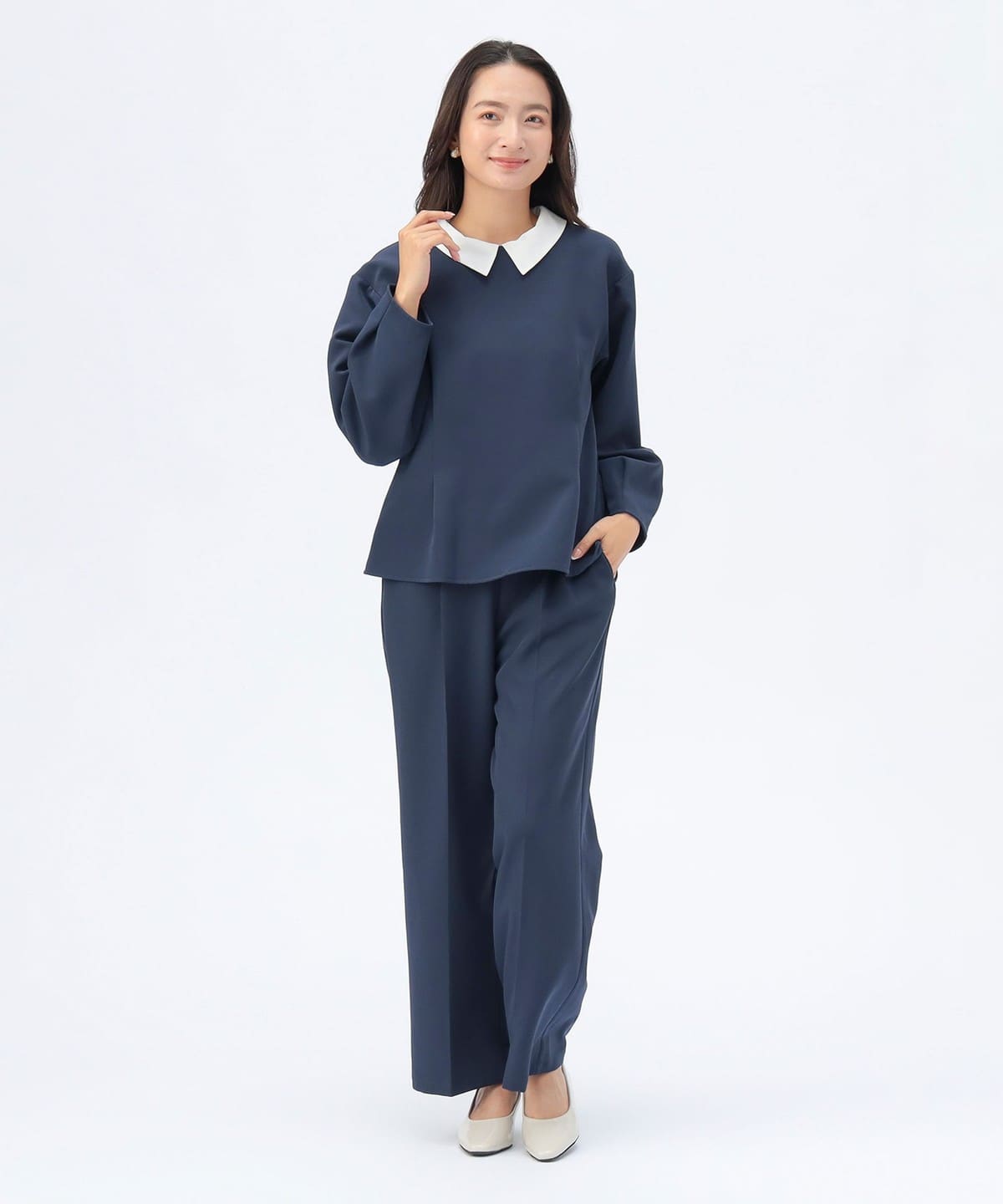 襟付き ペプラム セットアップ パンツ WOMEN NAVY ONE SIZE 襟付き ペプラム セットアップ パンツ WOMEN NAVY ONE SIZE