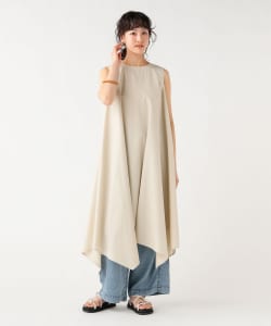 コットン ノースリーブ切替 フレアワンピース