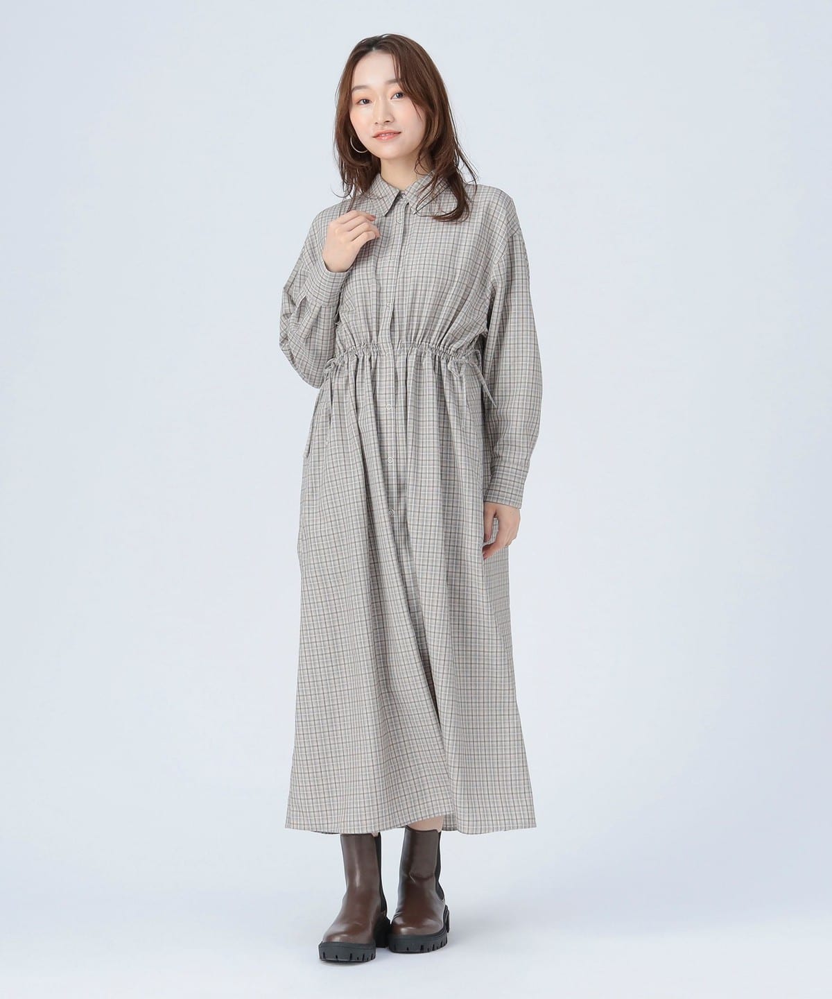 BEAMS HEART（ビームス ハート）ウエスト ドロスト チェック シャツ