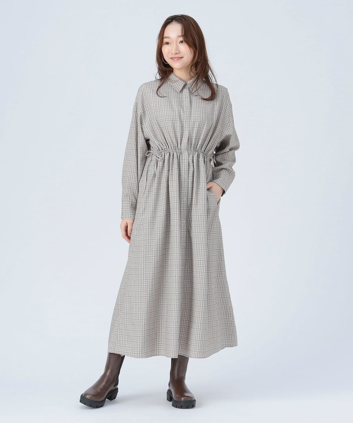 BEAMS HEART（ビームス ハート）ウエスト ドロスト チェック シャツ