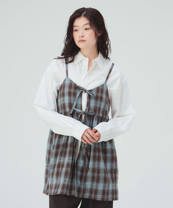 【10%OFFクーポン対象】オンブレチェック キャミソール ワンピース [H：171cm]