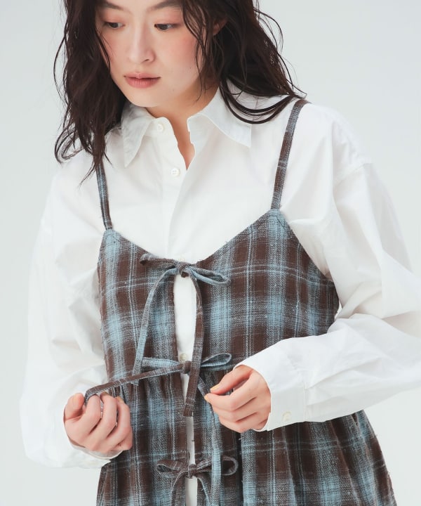 【10%OFFクーポン対象】オンブレチェック キャミソール ワンピース [H：171cm]
