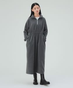 ハーフジップ 配色 フリース ワンピース