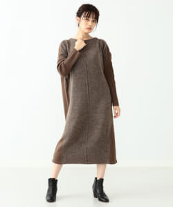 BEAMS HEART / 異素材ボートネック ワンピース