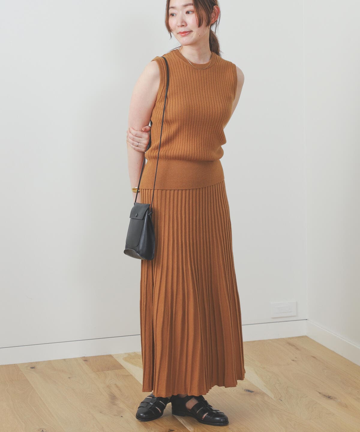 ノースリーブ リブニット セットアップ(セットアイテム) ワンピース WOMEN ORANGE S ノースリーブ リブニット セットアップ(セットアイテム) ワンピース WOMEN ORANGE S