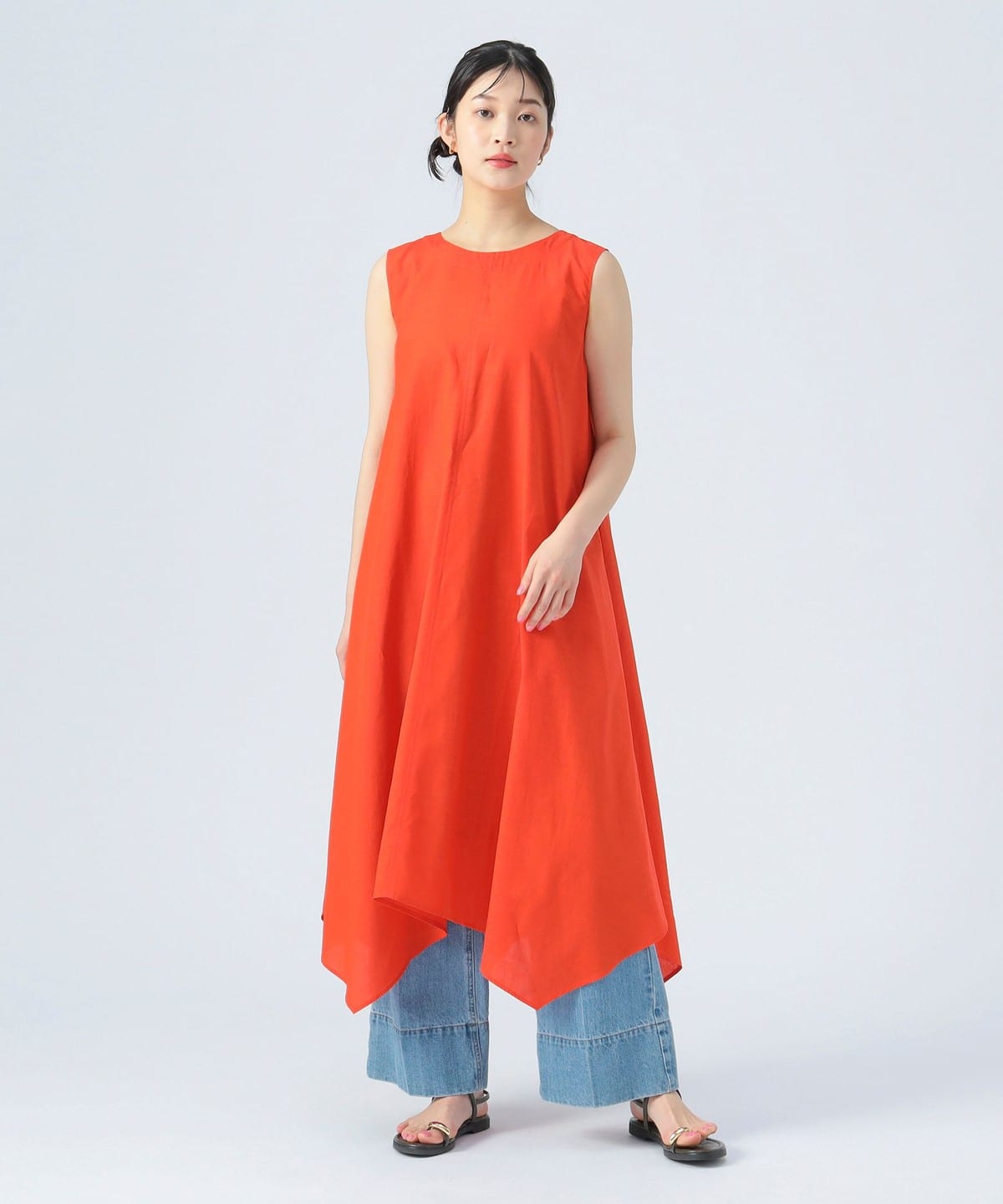 ノースリーブ 切替 フレアワンピース(洗濯可) ワンピース WOMEN ORANGE② ONE SIZE ノースリーブ 切替 フレアワンピース(洗濯可) ワンピース WOMEN ORANGE② ONE SIZE