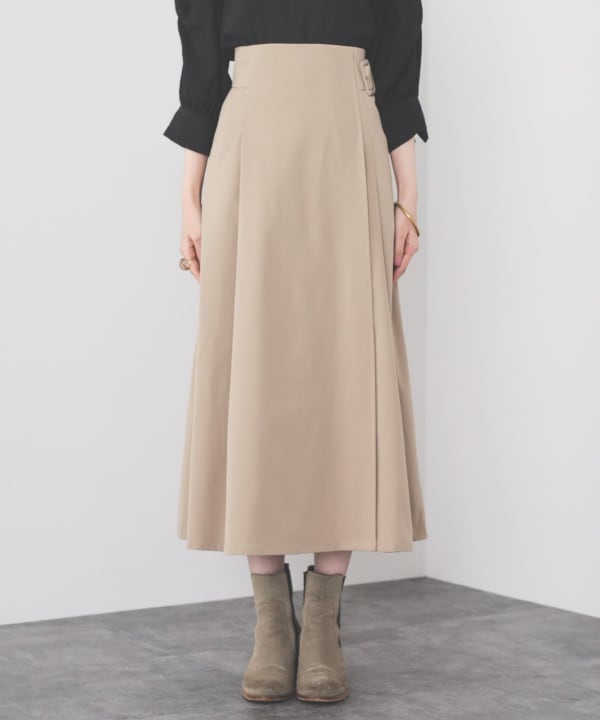 LOEWE ウール ラップ風スカート アシンメトリー レザートリムファッション