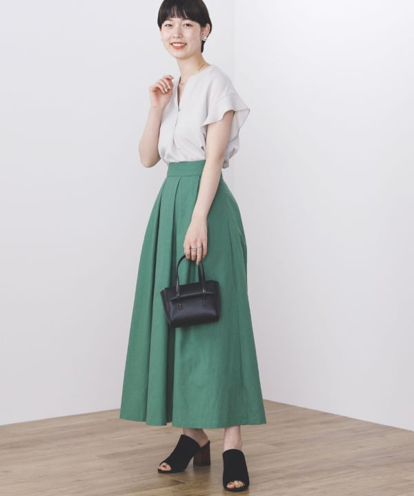 ビームスハートとグリーンレーベルのスカート♡ BEAMS HEART（ビームス ハート）麻混 フレアスカート（スカート