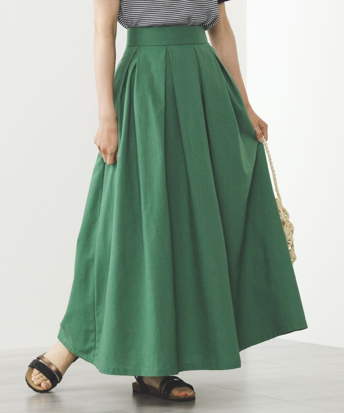 【5/15再値下げ】麻混 フレアスカート スカート WOMEN GREEN① S 【5/15再値下げ】麻混 フレアスカート スカート WOMEN GREEN① S