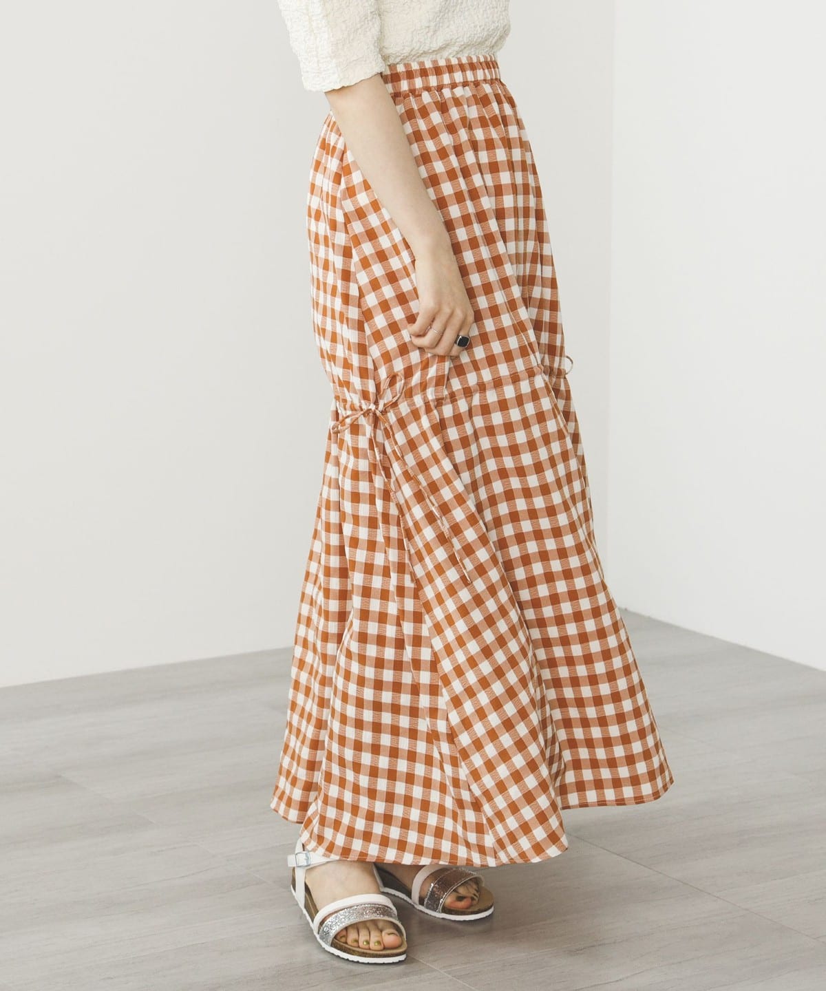 チェック ドロストスカート スカート WOMEN ORANGE FREE チェック ドロストスカート スカート WOMEN ORANGE FREE