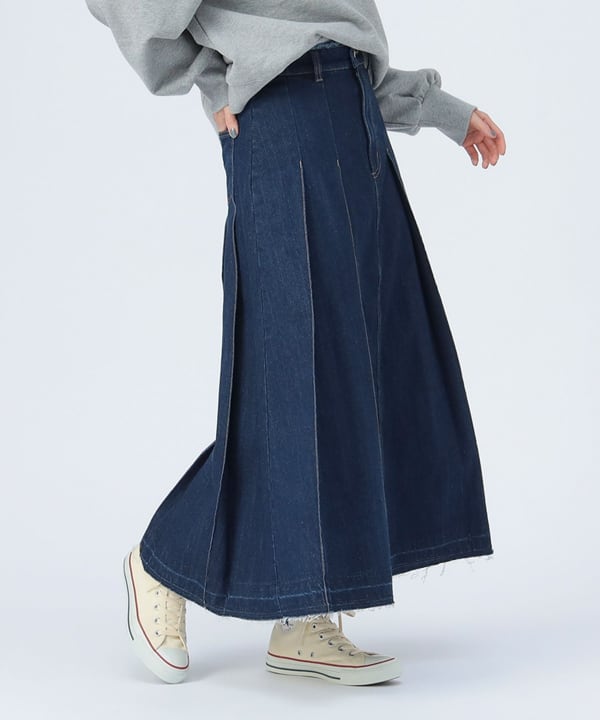 BEAMS HEART（ビームス ハート）ワイドプリーツ デニムスカート