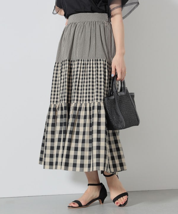 BEAMS HEART BEAMS HEART Check Tiered Skirt (Skirt, Maxi/Long