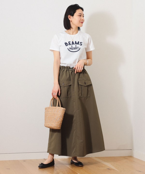 BEAMS HEART ボタン付きフレアスカート ピンク BEAMS HEART（ビームス ハート）サスペンダー付き フレア