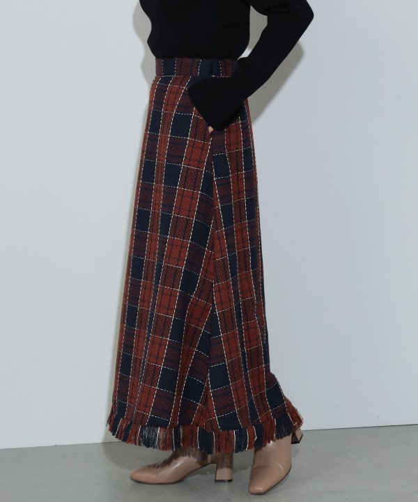 チェック柄プリーツロングスカート ブラウン ビームス B:MING by BEAMS（ビーミング by ビームス）チェック Aライン スカート