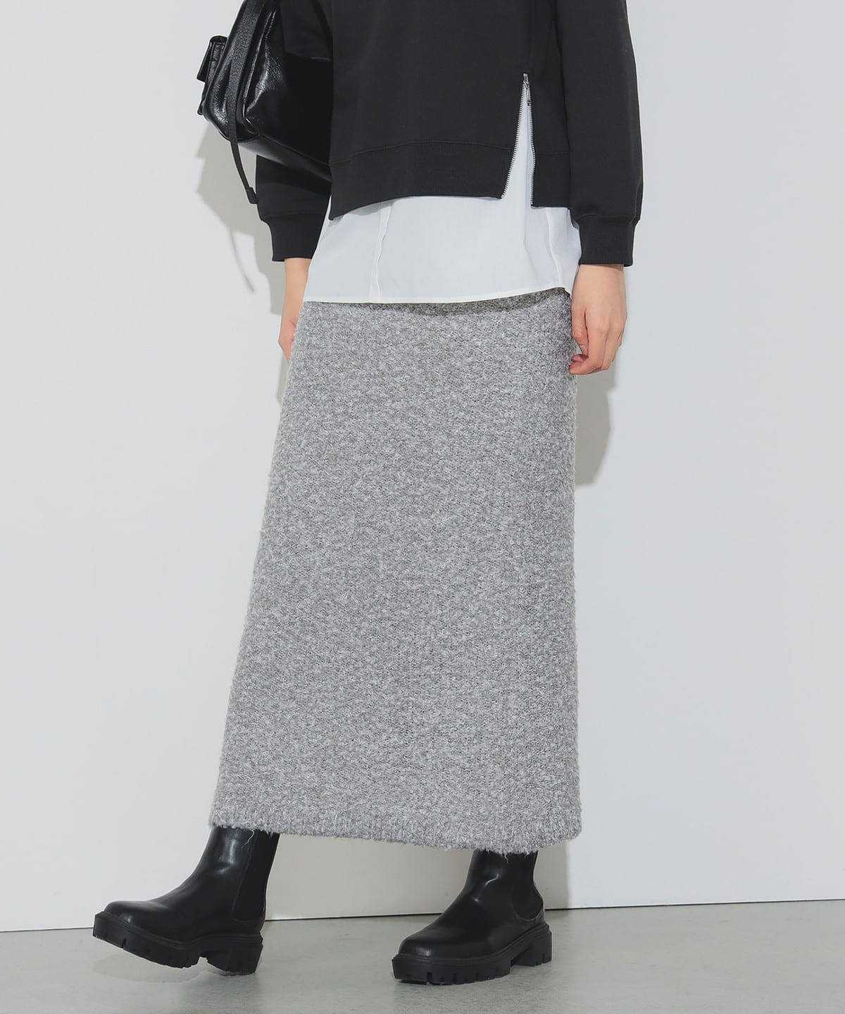 ブークレニット ジップ ナロースカート スカート WOMEN GREY ONE SIZE ブークレニット ジップ ナロースカート スカート WOMEN GREY ONE SIZE
