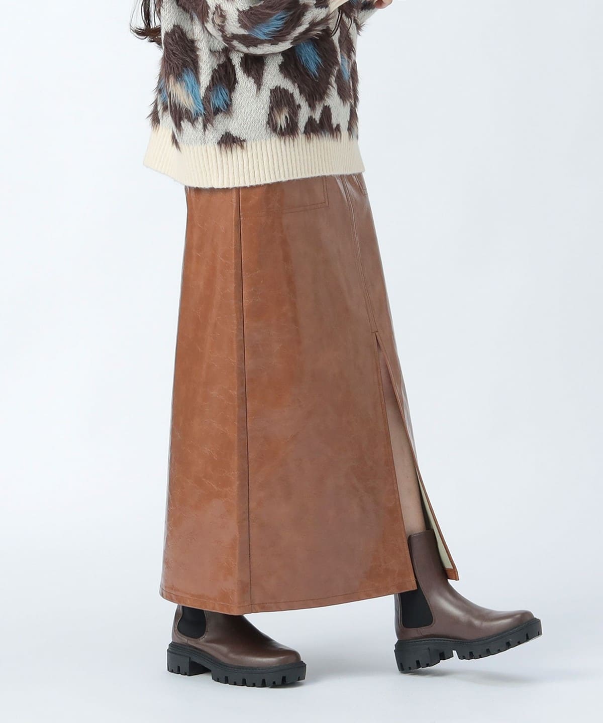 パテント ナロー スカート スカート WOMEN BROWN ONE SIZE