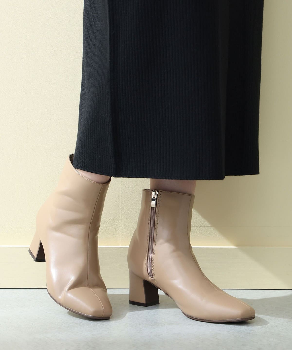 まくり ヒール ショートブーツ(22.5 24.5cm) シューズ WOMEN BEIGE M まくり ヒール ショートブーツ(22.5 24.5cm) シューズ WOMEN BEIGE M