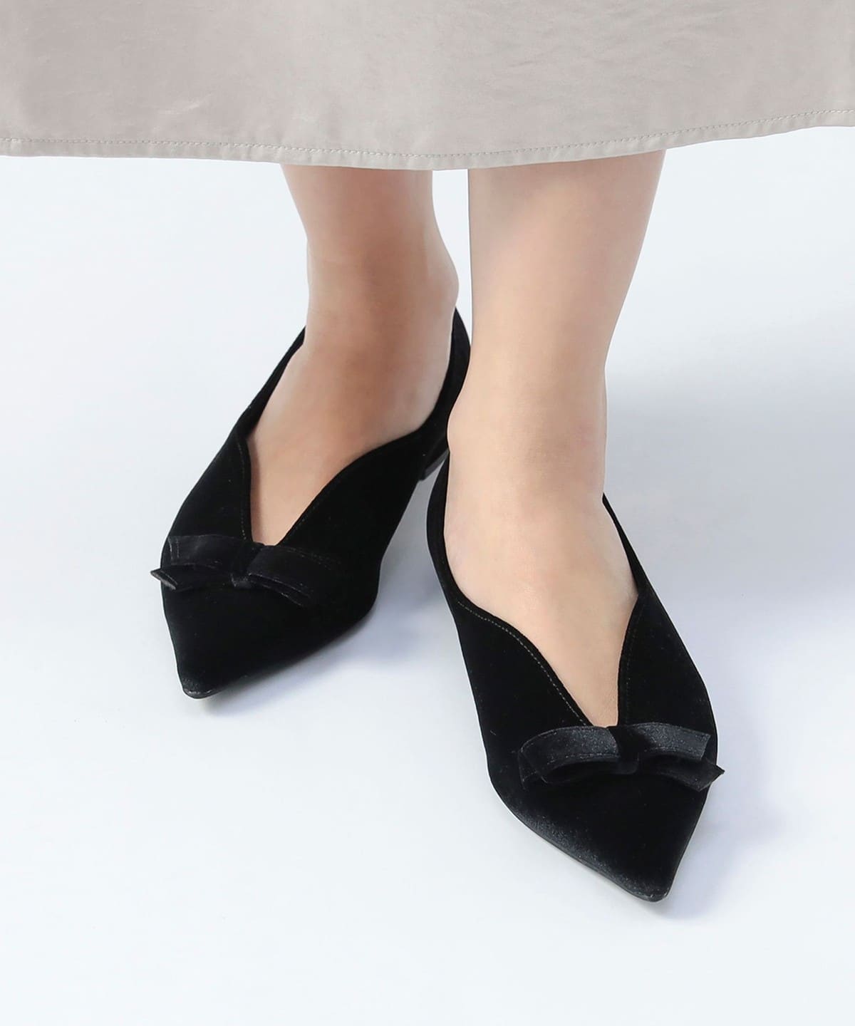 ベロア リボン パンプス(22.5 24.5cm) シューズ WOMEN BLACK L ベロア リボン パンプス(22.5 24.5cm) シューズ WOMEN BLACK L