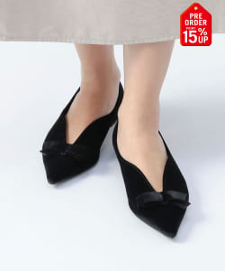 【+15%ポイントUP】ベロア リボン パンプス（22.5～24.5cm）