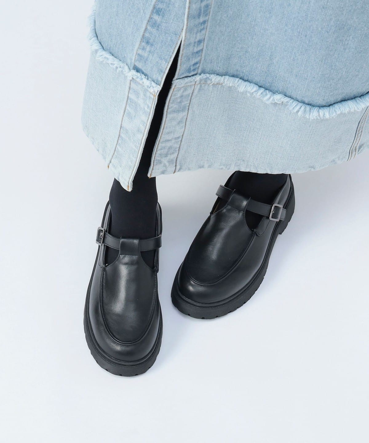 Tストラップ付 モカシン シューズ WOMEN BLACK S Tストラップ付 モカシン シューズ WOMEN BLACK S