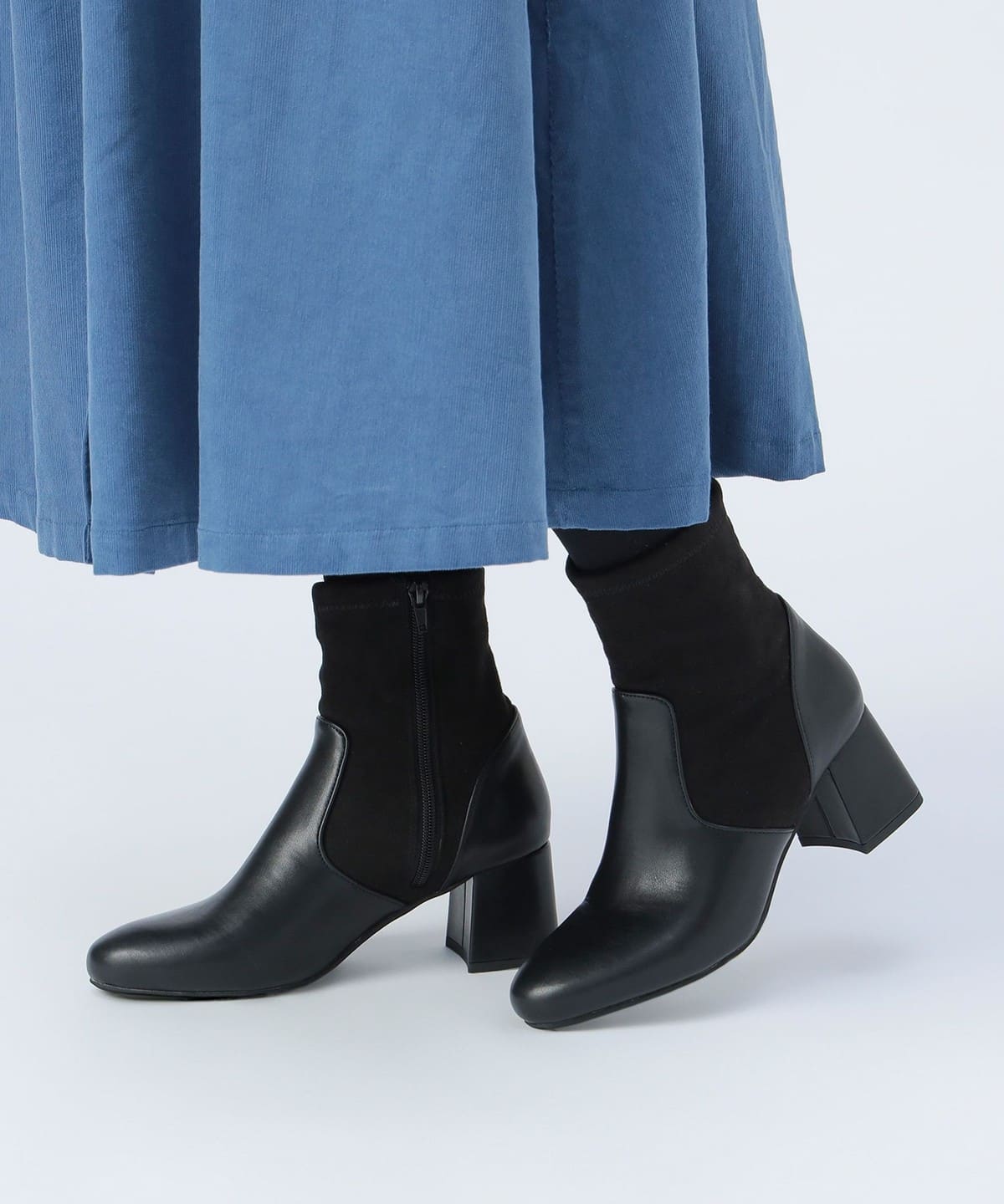 フェイク レザー スエード 切替 ブーツ シューズ WOMEN BLACK M フェイク レザー スエード 切替 ブーツ シューズ WOMEN BLACK M