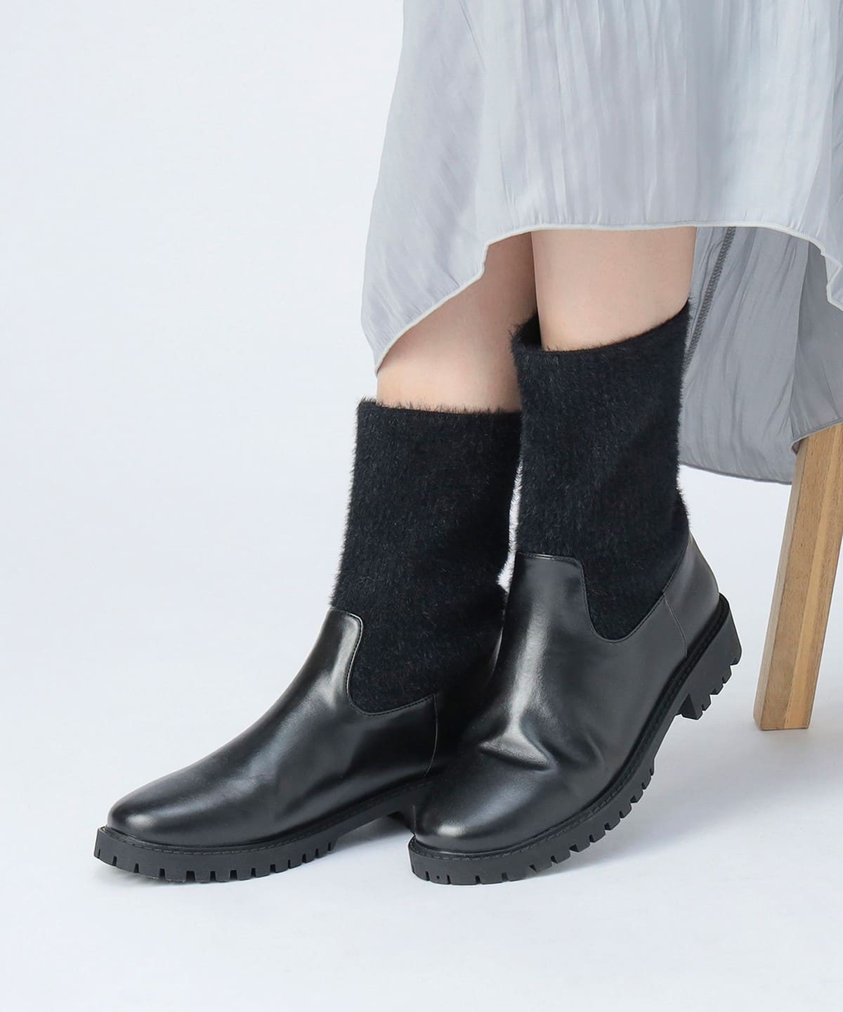 切替 ニット ブーツ シューズ WOMEN BLACK L 切替 ニット ブーツ シューズ WOMEN BLACK L