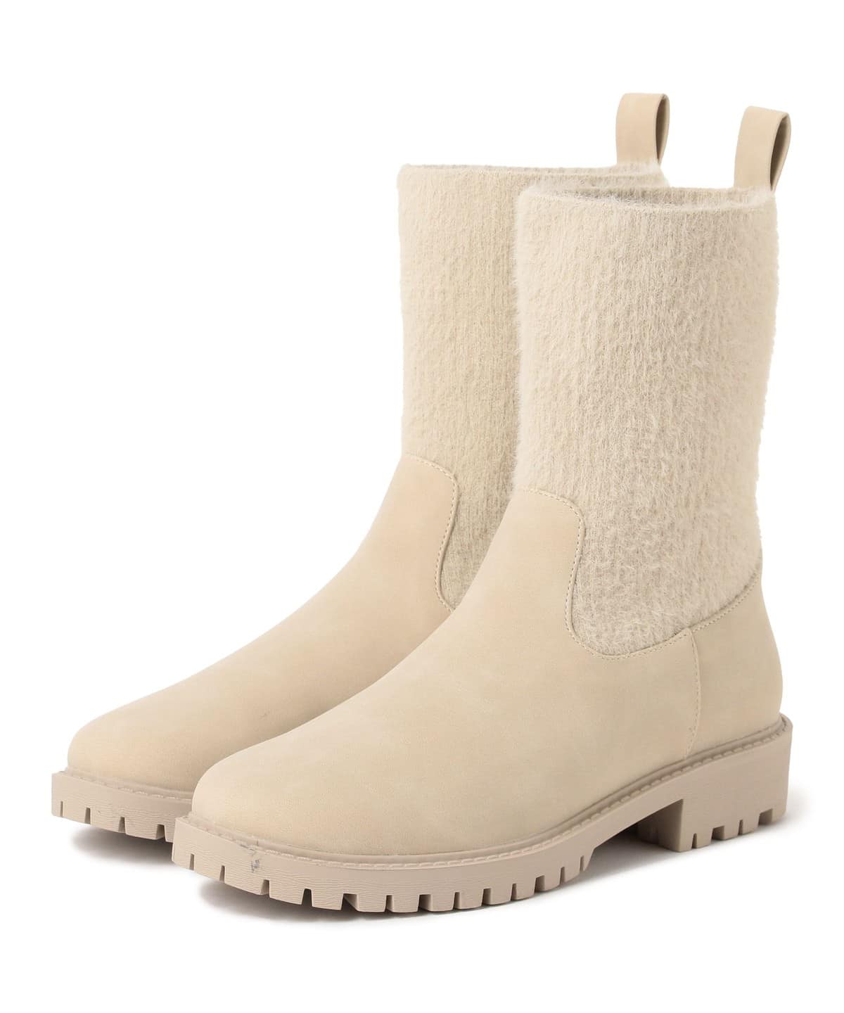 切替 ニット ブーツ シューズ WOMEN LIGHT BEIGE S 切替 ニット ブーツ シューズ WOMEN LIGHT BEIGE S