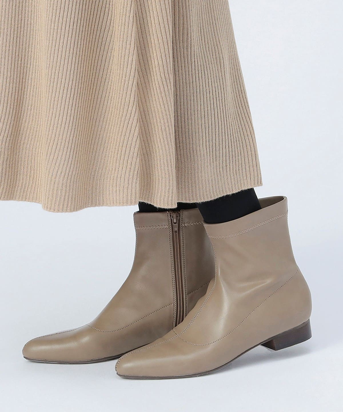 ストレッチ ローヒール ブーツ シューズ WOMEN GREIGE M ストレッチ ローヒール ブーツ シューズ WOMEN GREIGE M