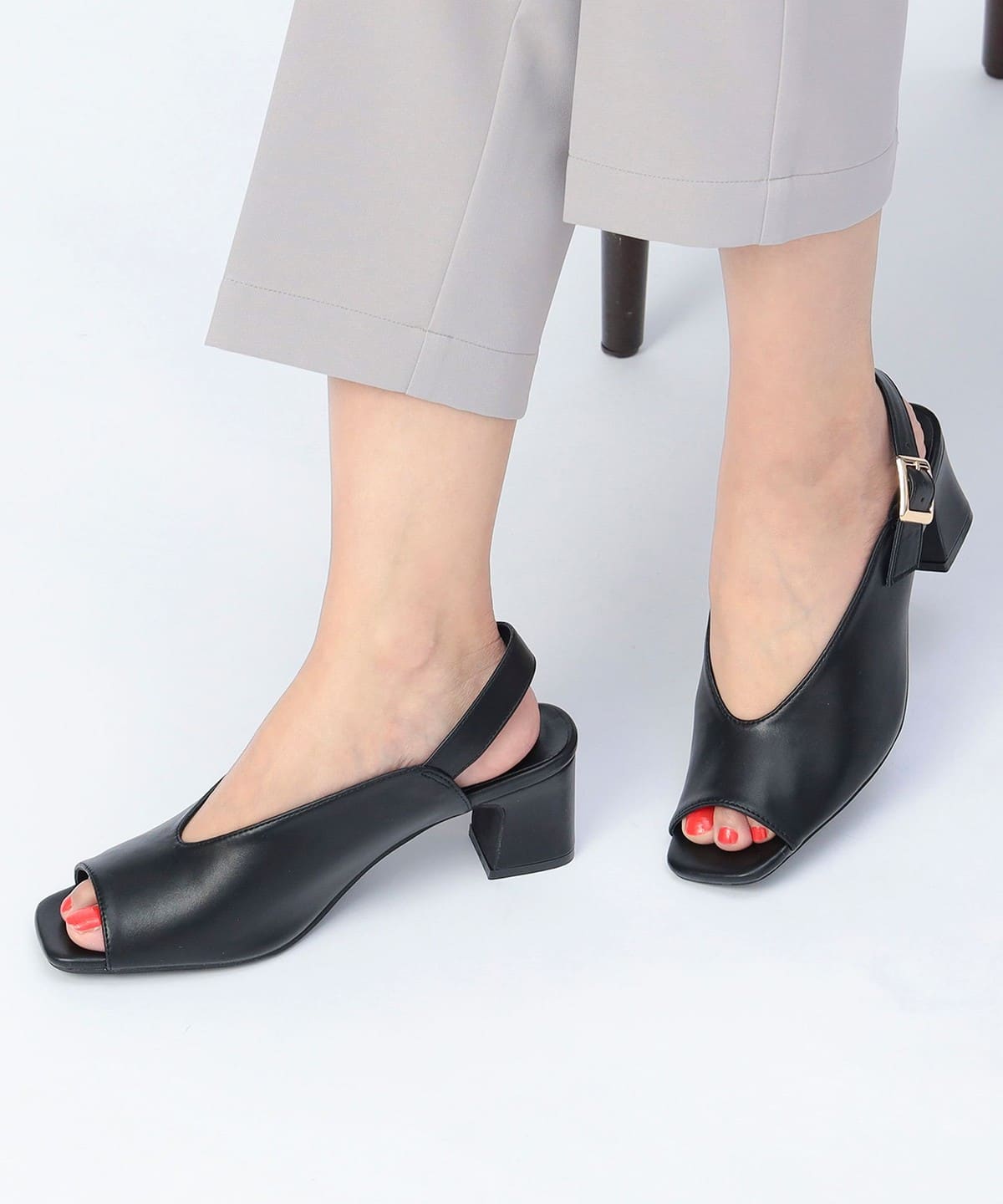 Uカット ヒールサンダル(22.5 24.5cm) シューズ WOMEN BLACK M Uカット ヒールサンダル(22.5 24.5cm) シューズ WOMEN BLACK M